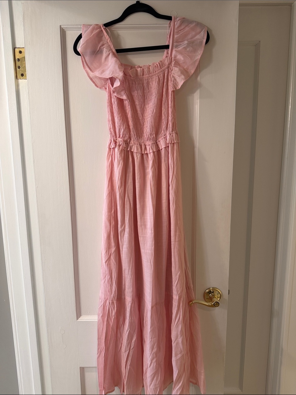Moon River Light Pink Ruffle Maxi Dress